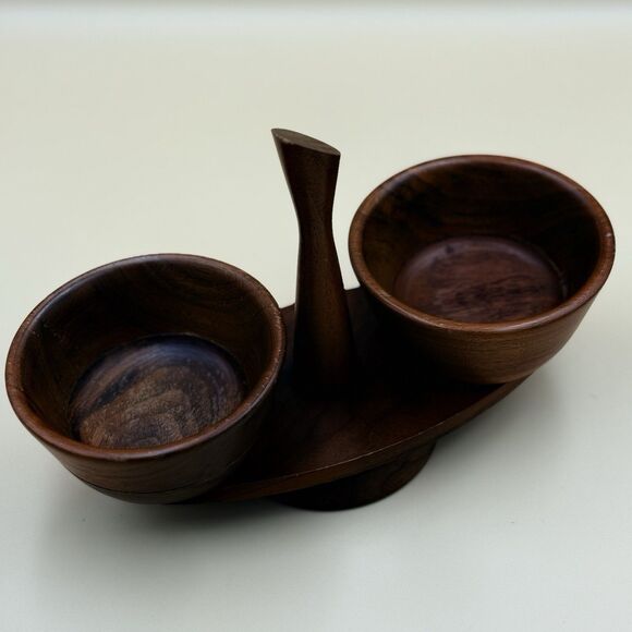 Vintage Kustom Kraft Solid Walnut Dip Set - MCM Snack Server USA - Picture 13 of 13